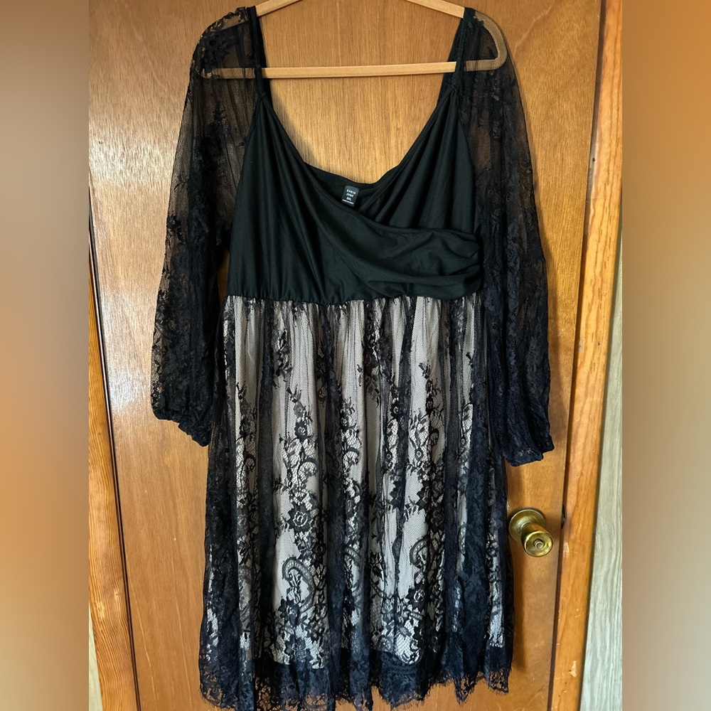 Plus Size Women Floral Lace Raglan Sleeve Elegant Dress